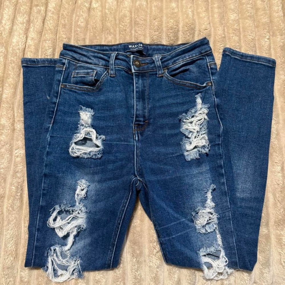 Wax Jean Dark Blue Distressed Boyfriend Jeans